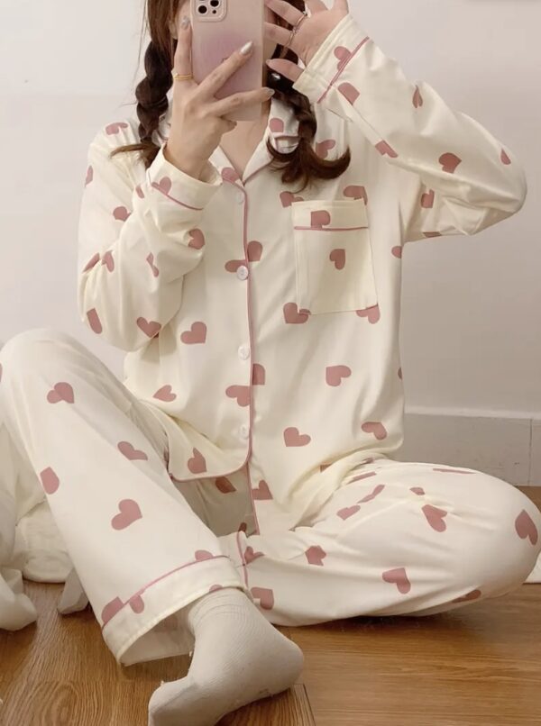 Women's Heart-Printed Pajama Set