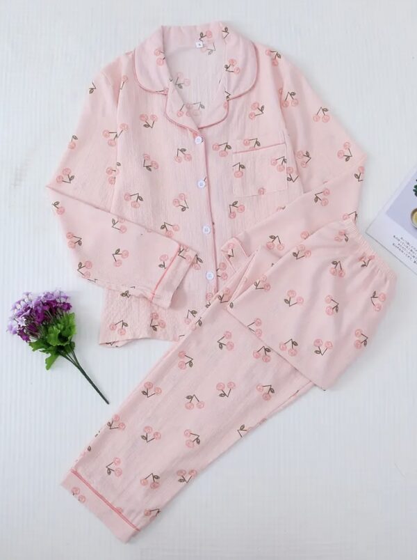 Women's Pink Cherry-Printed Pajama Set