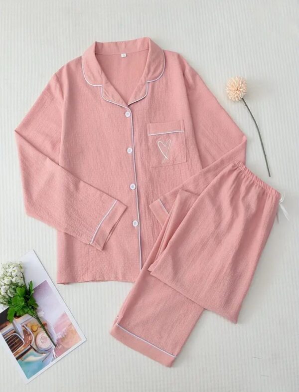 Women's Heart-Embroidered Pajama Set